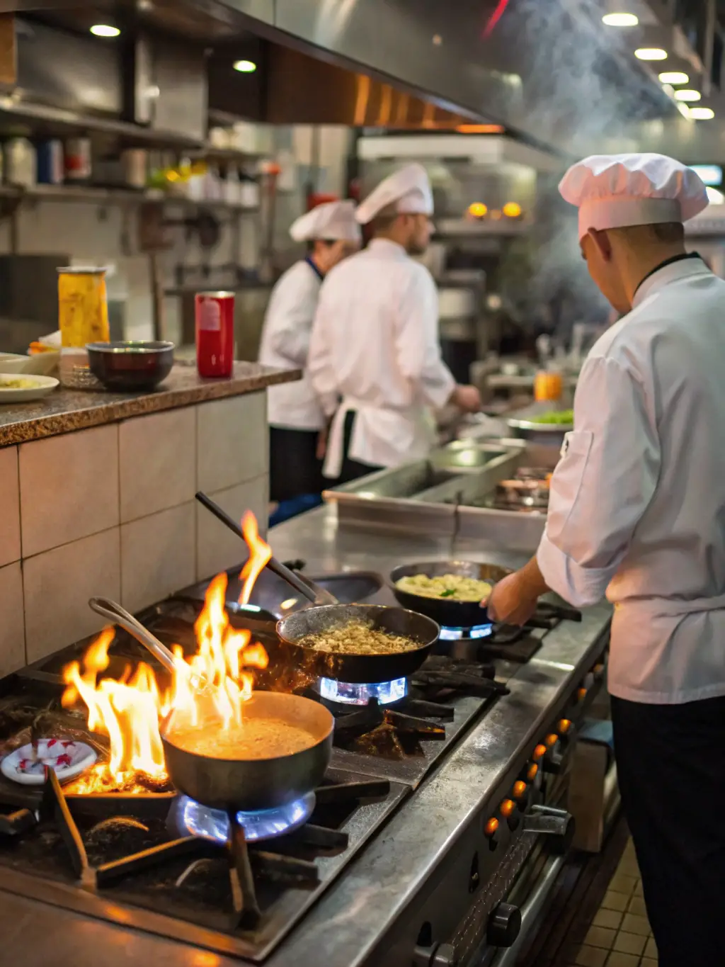 An image of a modern restaurant kitchen with chefs working efficiently, highlighting the importance of operational efficiency in the culinary industry.
